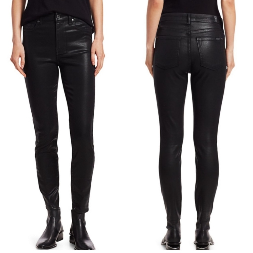 7 for all mankind The Skinny Coated matte black jeans 26